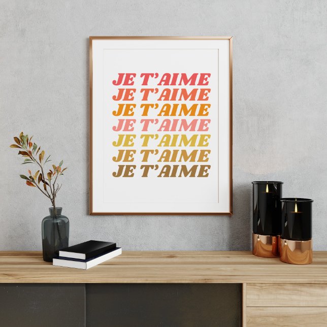 Je T'aime French Love Saying Retro Typography Poster (Creator Uploaded)