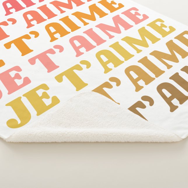 Je T'aime French Love Saying Retro Typography Sherpa Blanket (3/4)