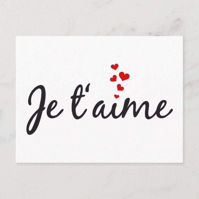 Je t'aime, French word art with hearts Postcard (Front)