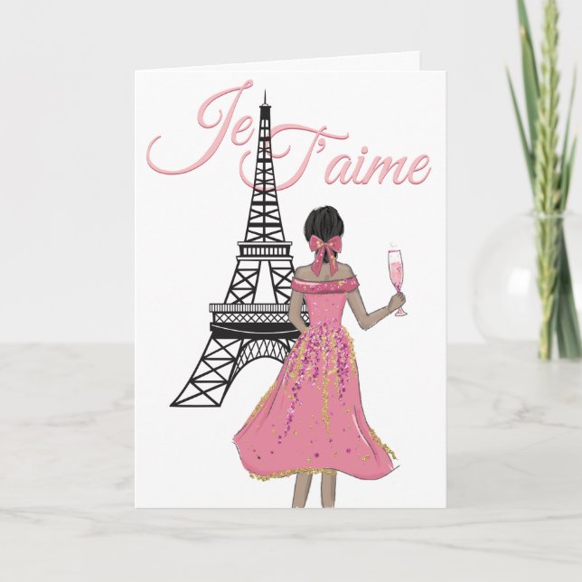 Je T'aime I love You Eiffel Tower Valentine's Day Holiday Card (Front)