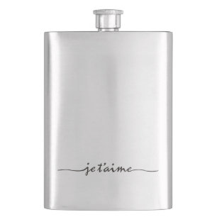 je t'aime - I love you in French - black Hip Flask
