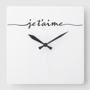 je t'aime - I love you in French - black Square Wall Clock