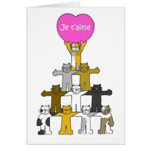 Je t'aime I Love You in French Cartoon Cats