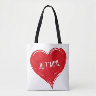 Je T'Aime Red Heart Romantic French Love Quote Tote Bag