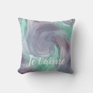 Je Taime Teal Lavender Abstract Cushion