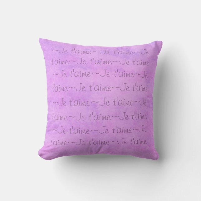 Je t'aime white HEARTS  on PURPLE PINK Cushion (Front)
