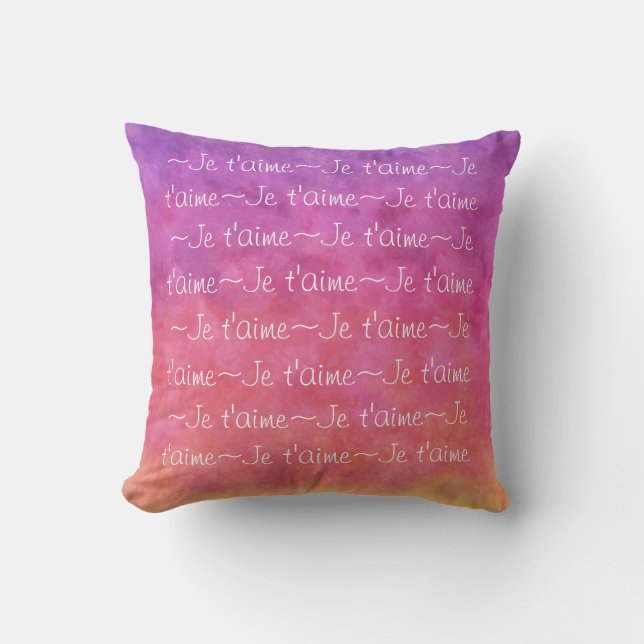 Je t'aime white HEARTS  on PURPLE PINK Cushion (Front)