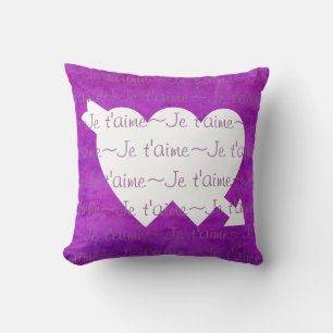 Je t'aime white HEARTS  PURPLE Cushion
