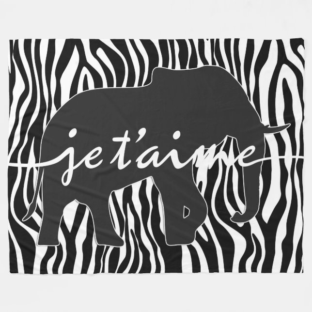 Je t'aime Zebra Stripes Pattern with Elephant Fleece Blanket (Front (Horizontal))