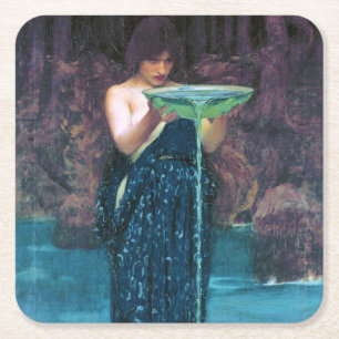 Jealous Circe, John William Waterhouse Square Paper Coaster