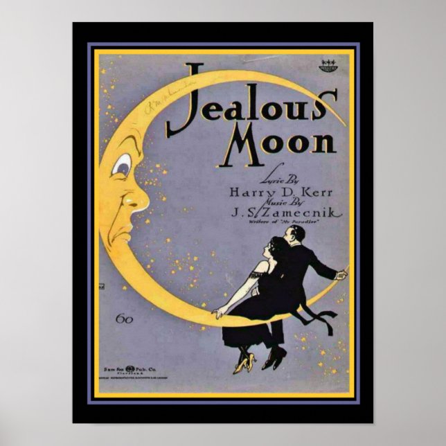 "Jealous Moon" Art Deco Sheet Music Cover 12 x 16 Poster (Front)