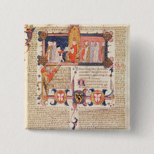 Jean Andre presenting his work to Pope Clement V 15 Cm Square Badge