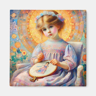 JEAN ~ Attractive Vintage Girl ~ Embroidery ~ Magnet