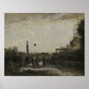 Jean-Baptiste-Camille Corot -Landscape with Bridge Poster