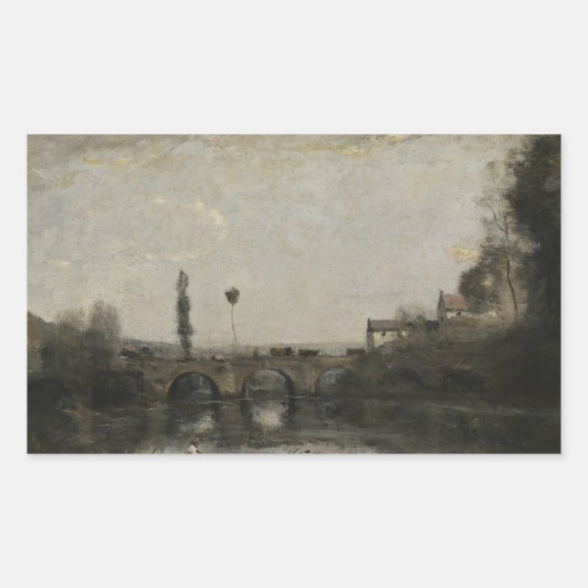 Jean-Baptiste-Camille Corot -Landscape with Bridge Rectangular Sticker (Front)