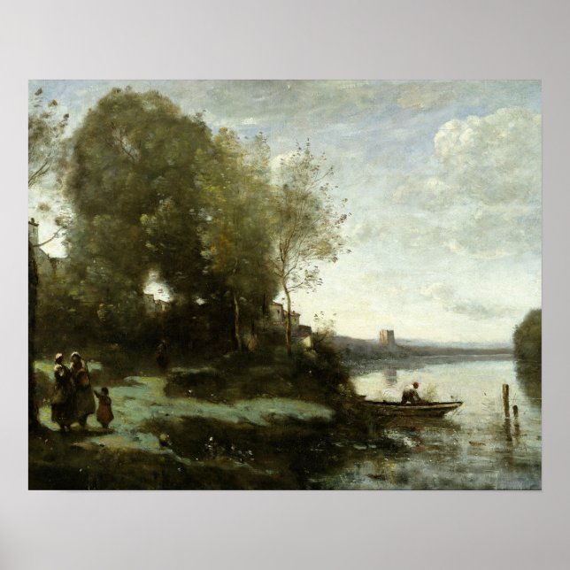 Jean-Baptiste-Camille Corot - River with a Distant Poster (Front)