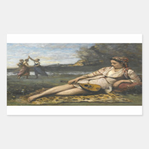 Jean-Baptiste-Camille Corot -Young Women of Sparta Rectangular Sticker