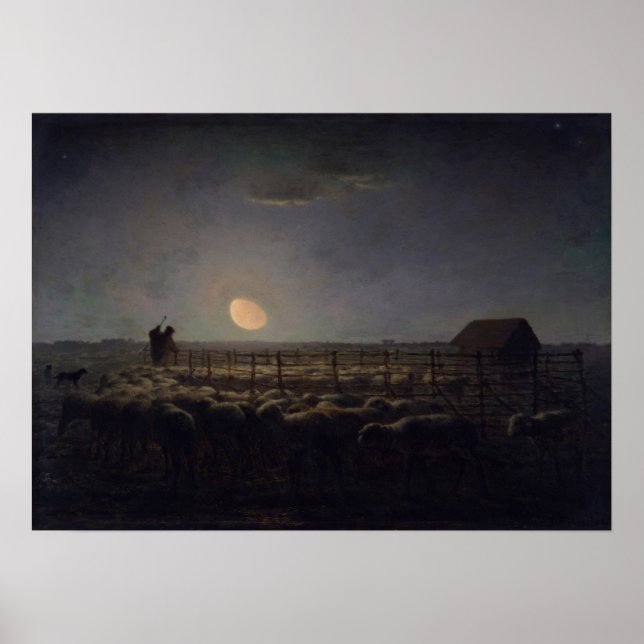 Jean-Francois Millet - Sheepfold, Moonlight 1860 Poster (Front)