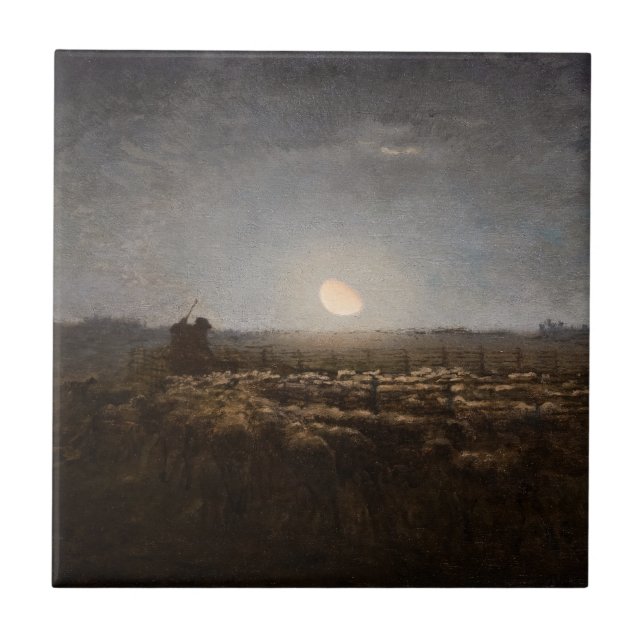 Jean-Francois Millet - Sheepfold, Moonlight 1872 Ceramic Tile (Front)