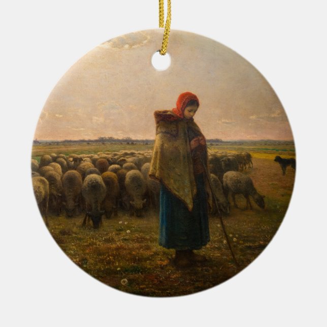 Jean-Francois Millet - Shepherdess and Flock 1863 Ceramic Ornament (Front)