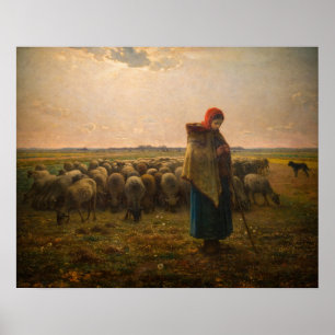 Jean-Francois Millet - Shepherdess and Flock 1863 Poster