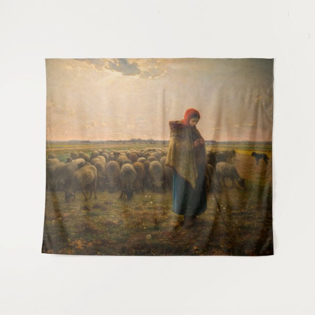 Jean-Francois Millet - Shepherdess and Flock 1863 Tapestry (Front (Horizontal))