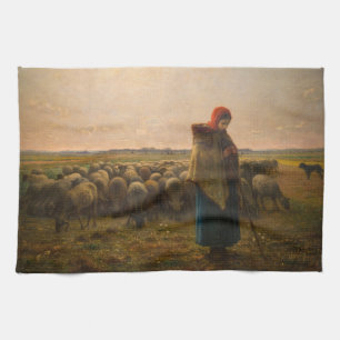 Jean-Francois Millet - Shepherdess and Flock 1863 Tea Towel