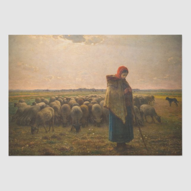 Jean-Francois Millet - Shepherdess and Flock 1863 Tissue Paper (Front)