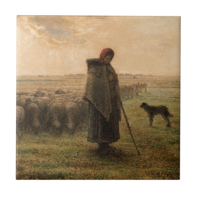 Jean-Francois Millet - Shepherdess and Flock 1865 Ceramic Tile (Front)