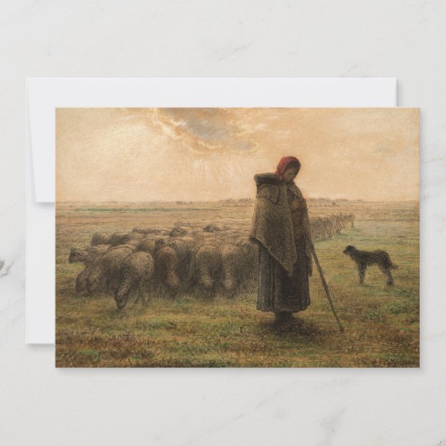 Jean-Francois Millet - Shepherdess and Flock 1865 Thank You Card (Front)
