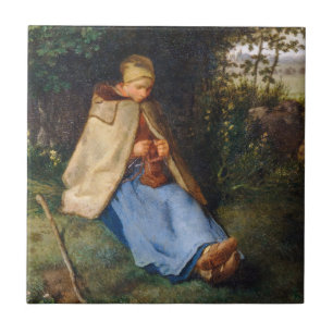 Jean-Francois Millet - The Knitter Ceramic Tile