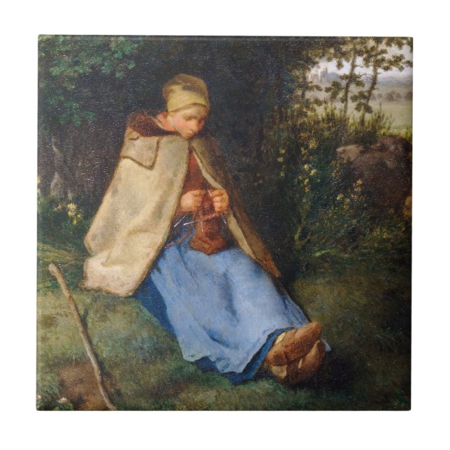 Jean-Francois Millet - The Knitter Ceramic Tile (Front)