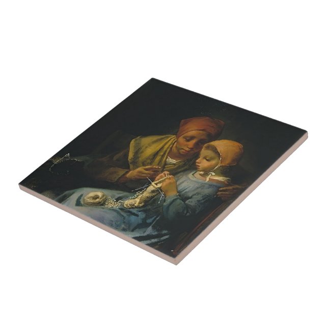 Jean-Francois Millet- The Knitting Lesson Tile (Side)