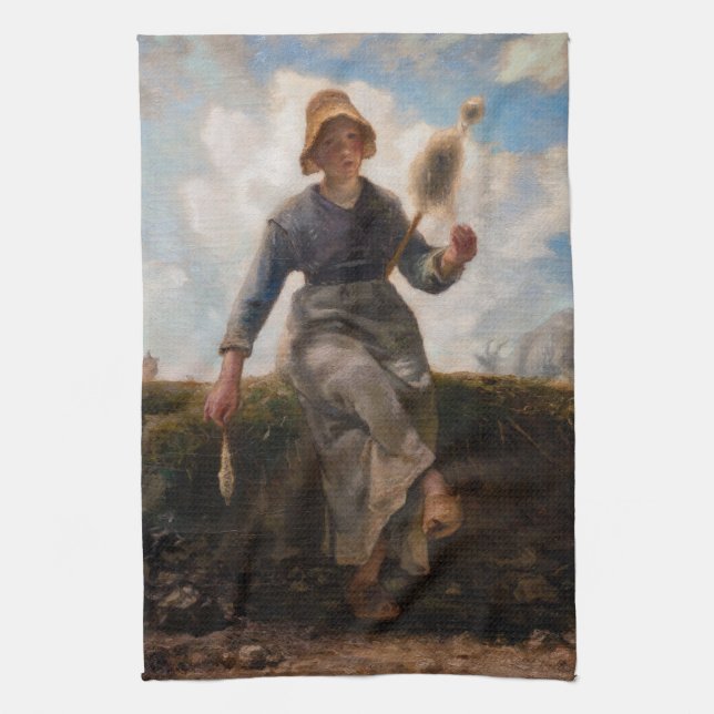 Jean-Francois Millet - The Spinner Girl Tea Towel (Vertical)