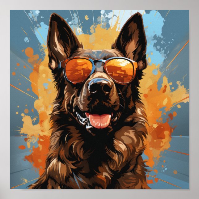 Jean-Leandro the Belgian Malinois Eating a Flip-Fl Poster (Front)