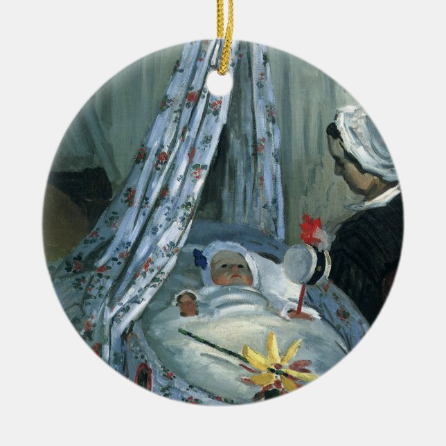 Jean Monet in His Cradle by Claude Monet Ceramic Ornament (Front)