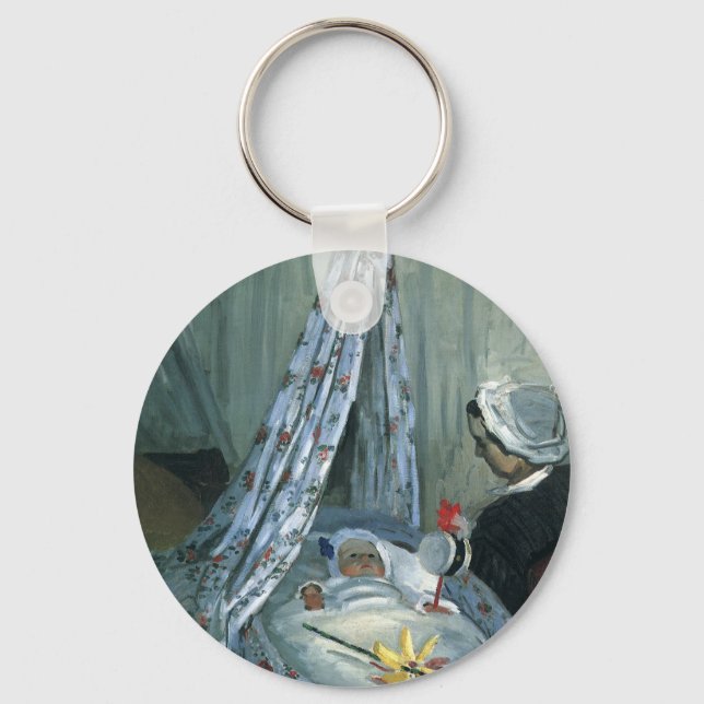 Jean Monet in His Cradle by Claude Monet Key Ring (Front)