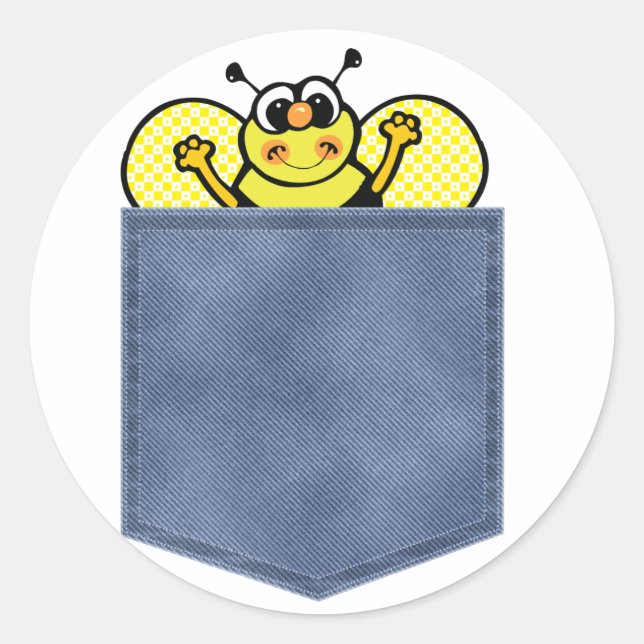 Jean Pocket Bumble Bee Classic Round Sticker (Front)