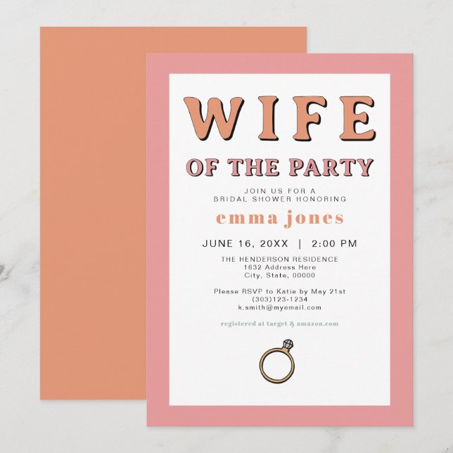 JEAN Retro Wife of the Party Bubble Bridal Shower Invitation (Front/Back)