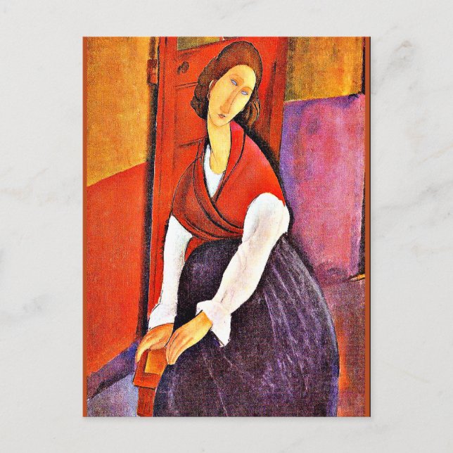 Jeanne Hebuterne in a Red Shawl by Modigliani Holiday Postcard (Front)