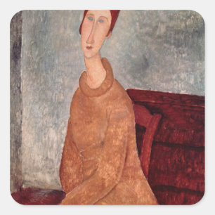 Jeanne Hebuterne in a Yellow Jumper, 1918-19 Square Sticker