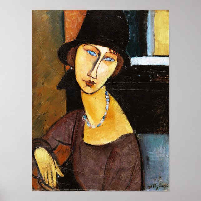 Jeanne Hebuterne with Hat and Necklace, Modigliani Poster (Front)