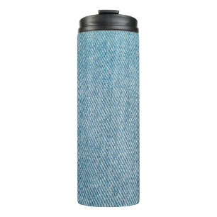 Jeans background. Perspective and closeup view to Thermal Tumbler
