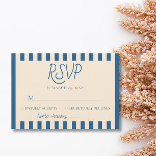 Jeans Blue & Ivory Stripes Retro Minimal Wedding RSVP Card