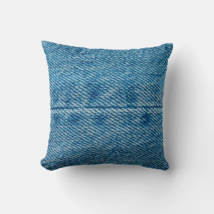 Jeans close up background. Denim stitching. Blue f Cushion