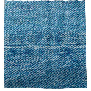Jeans close up background. Denim stitching. Blue f Shower Curtain