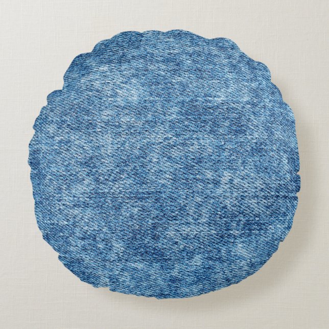 Jeans in acid wash blue. Denim background, texture Round Cushion (Front)