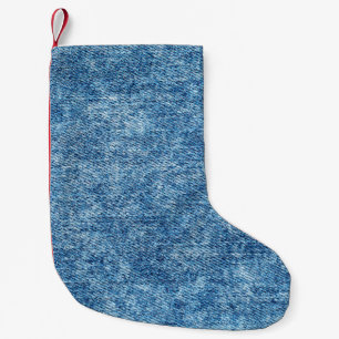 Jeans in acid wash blue. Denim background, texture Small Christmas Stocking