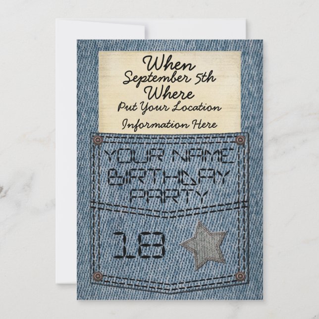 Jeans Pocket Birthday Party Invitations (Back)