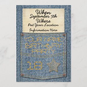 Jeans Pocket Birthday Party Invitations